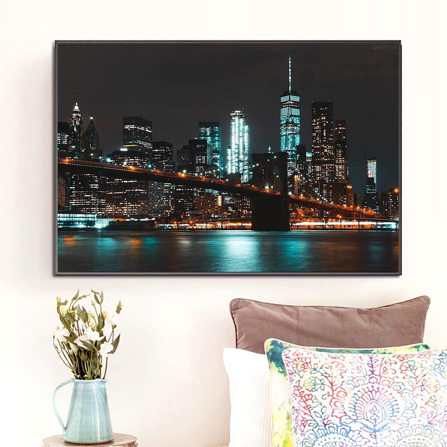 QAZWSX 5D Full Drill Diamond Painting New York City Landscape Kits for Adults Paint by Numbers DIY Gem Art Craft for Beginner Gift Wall Decor, 12 x 16 inches