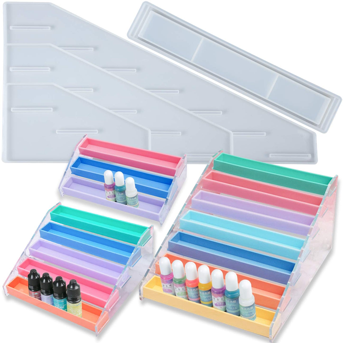 Display Organizer Rack Epoxy Resin Silicone Molds 7-Tier Set for Lipstick Makeup Nail Polish Pigment Jewelry