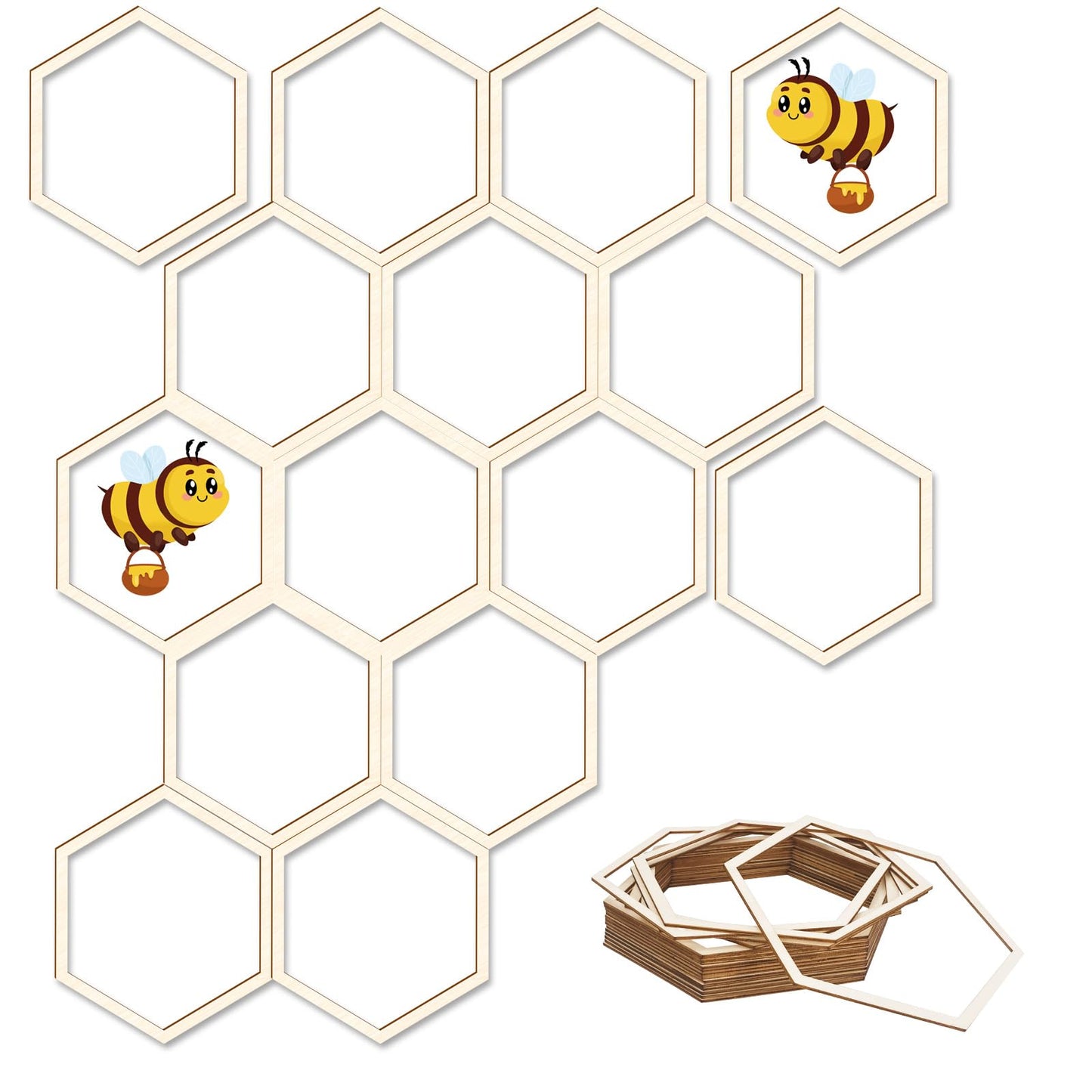 20 Pcs Wooden Honeycomb Decorations, 8.2 Inch Unfinished Hexagon Wall Decor Honeycomb Beehive Sign for Baby Shower Bee Theme Birthday Party, DIY Craft Wall Stickers Decorative Wood for Home Decor