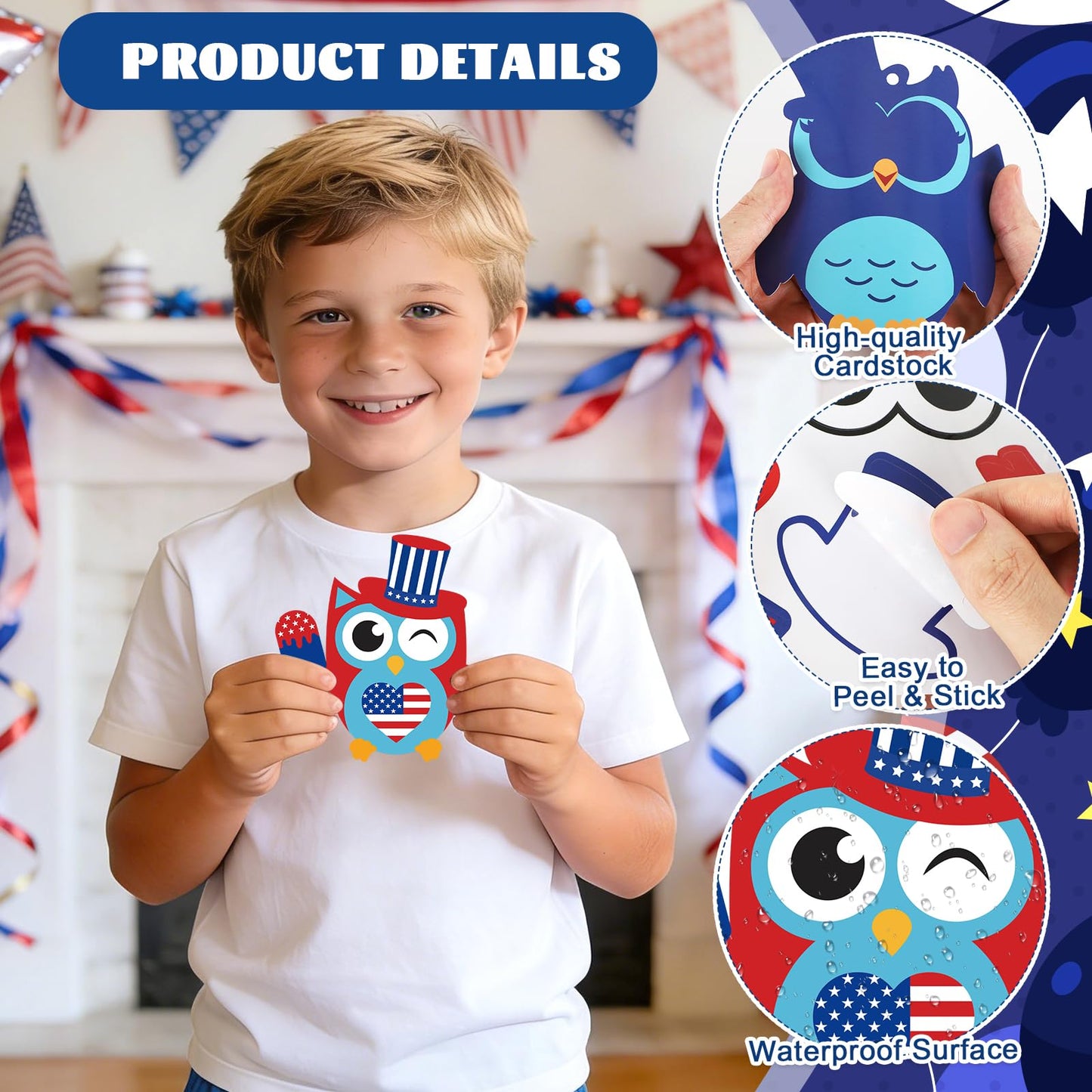 PAIVSUN 24Pcs 4th of July Crafts for Kids, DIY Owl Stickers Crafts Kit, Make Your Own Patriotic Arts Activity, Memorial Independence Day Decorations Gifts for Classroom Home Party Supplies