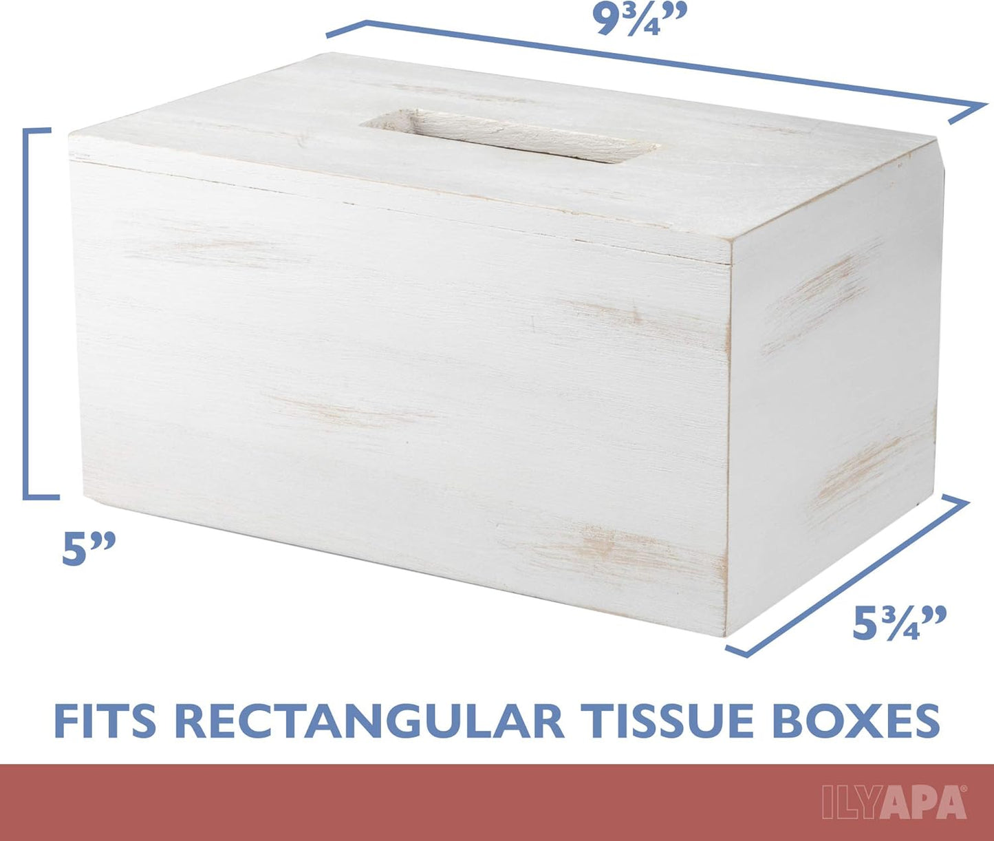 Ilyapa Wood Tissue Box Cover Rectangular, Rustic Farmhouse White Wooden Holder