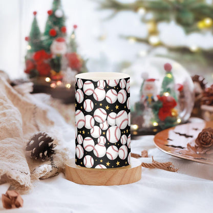 Pigsaly Flameless Candles Battery Operated Black Line Strip Baseball Softball Ball Flickering Led Pillar Candles with Remote Control Colour Changing Warm Light Candles for Halloween Christmas Weddin