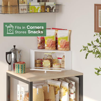 kiplant Countertop Corner Bread Box for Kitchen - Bamboo Wood, Wavy Acrylic Door, Bread Storage Container, Large Bread