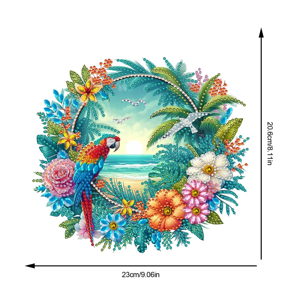 C'eitura DIY Acrylic Beach Flower Parrots Diamond Painting Kit, 5D Special Shape Drill Ocean Art for Home Decor, Unique Summer Gift，Relaxing DIY Craft Kit for Adults & Teens