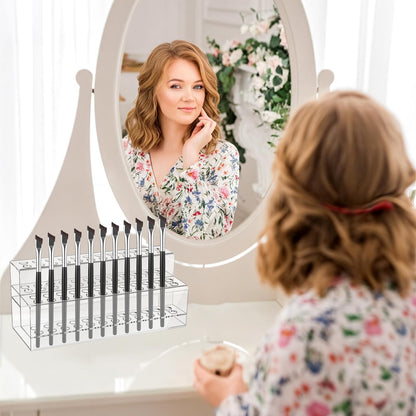 Kifmurase 48 Holes Pen Display Stand, Acrylic Pencil Holder for Craft Shows, Clear Makeup Brush Rack, Beaded Eyebrow Art Brush Organizer, Makeup Tool Organizer for School Office Home Retail Store