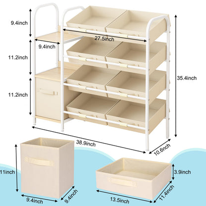 Fixwal Toy Storage Organizer with Fabric Drawers and Bookshelf, 3 Shelves Kids Bookshelf for Nursery with Storage Toy Bins, for Playroom, Living Room