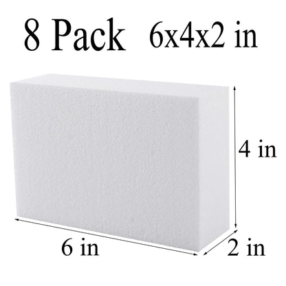 AMZQNART 8 Pack Crafts Foam Blocks, 6x4x2 Square Polystyrene Foam Bricks for Art Sculpting, Flower Arrangements, Sculpture, Modeling, School and Home DIY.