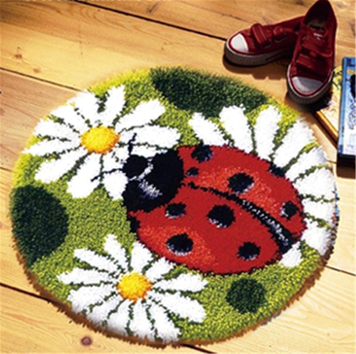 Raixleb Latch Hook Kits for Adults/Kids Pattern Printed Rug Making Kit Everything Included Gift for Family Friends Latch Hook Rugs DIY Needlework Crafts for Home Sofa Ladybird 20 X 20 Inches