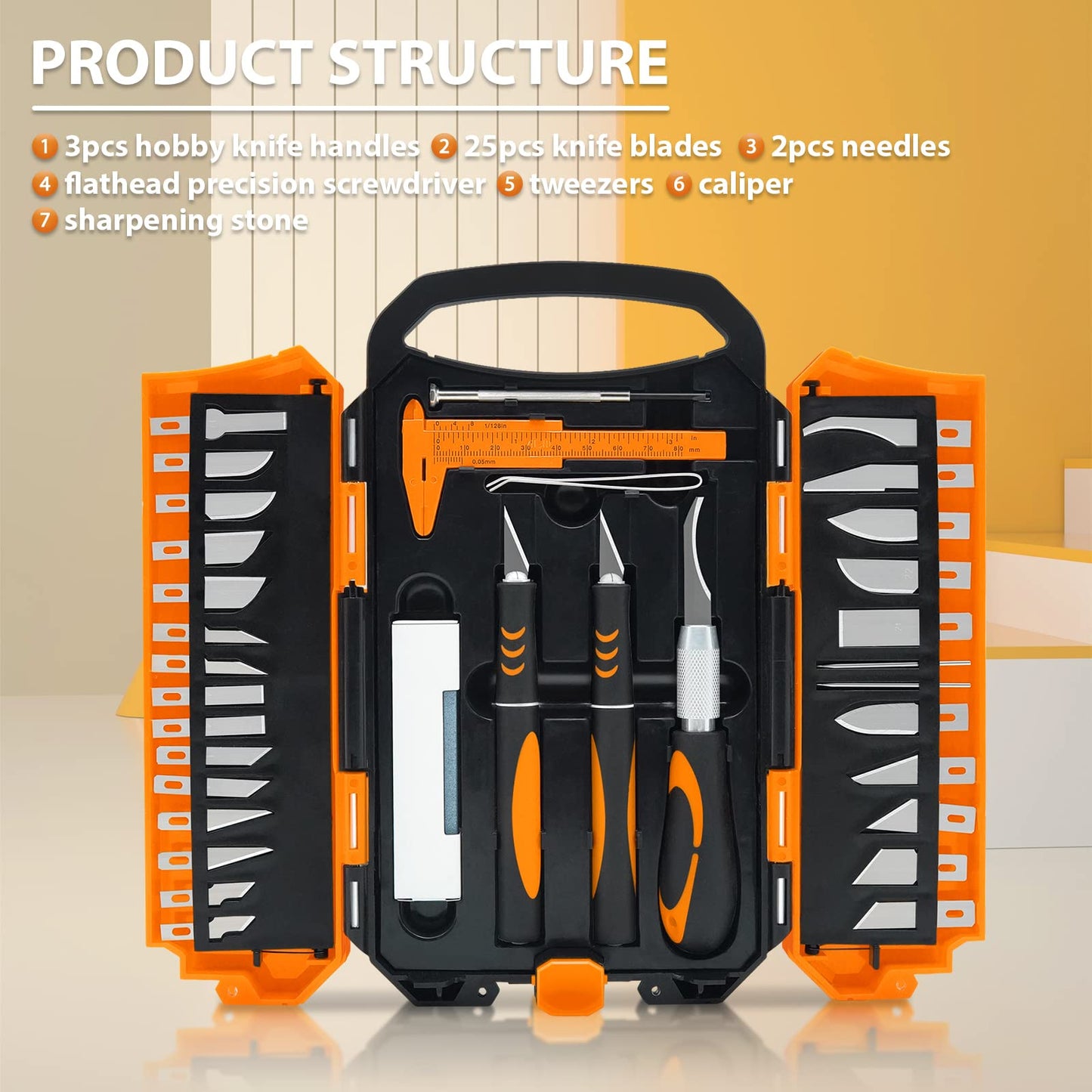 MANUFORE 34pcs Large Exacto Knife set Deluxe Craft Precision Knife Set Include 3pcs Craft Knives with Anti-Slip Rubber Grip, 25pcs Different Blades, 2pcs Needles, Sharpening Stone, Screwdriver