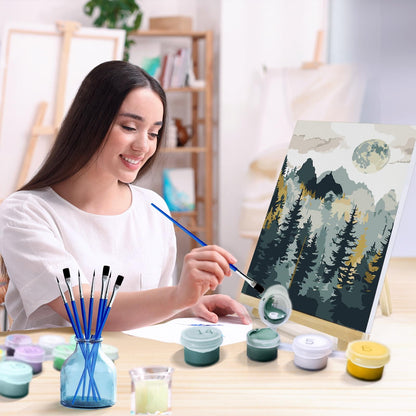 JOOZ 4 Pack Framed Paint by Numbers Kit for Adults, Mountain Sunset Paint by Number with Easel, DIY Moon Lake Adult Paint by Number Kits on Canvas, Landscape Oil Painting Kit for Home Decor 8x12 Inch