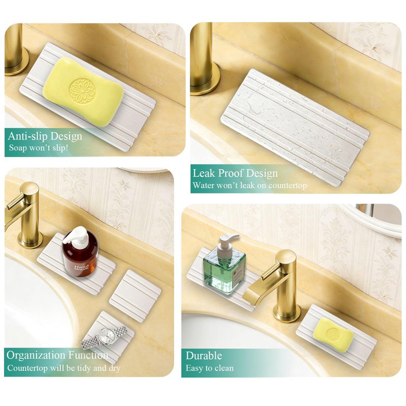 3PCS Water Absorbing Stone Tray, Quick Drying Diatomite Stone Sink Tray, Water Absorbent Diatomite Coasters for Kitchen Sink, Bathroom Counter Hand Soap Dish Toothbrush Holders