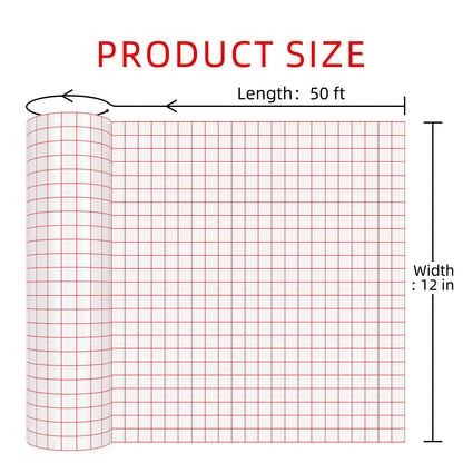 WELSTIK Clear Vinyl Transfer Paper Tape Roll - 12" x 50 FT w/Alignment Red Grid, Medium Tack Application Tape Compatible with Cricut, Silhouette Cameo & Oracal Adhesive Vinyl for Decals, Stickers