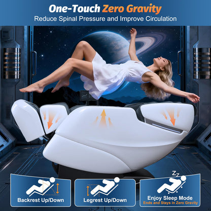 KTENTITO Massage Chair Full Body, 2026 Zero Gravity SL-Track Shiatsu Massage Chairs Recliner with AI Voice, LED Backlight Remote Control, Waist & Calf Heating Phone Controller and Holder G6 White Grey