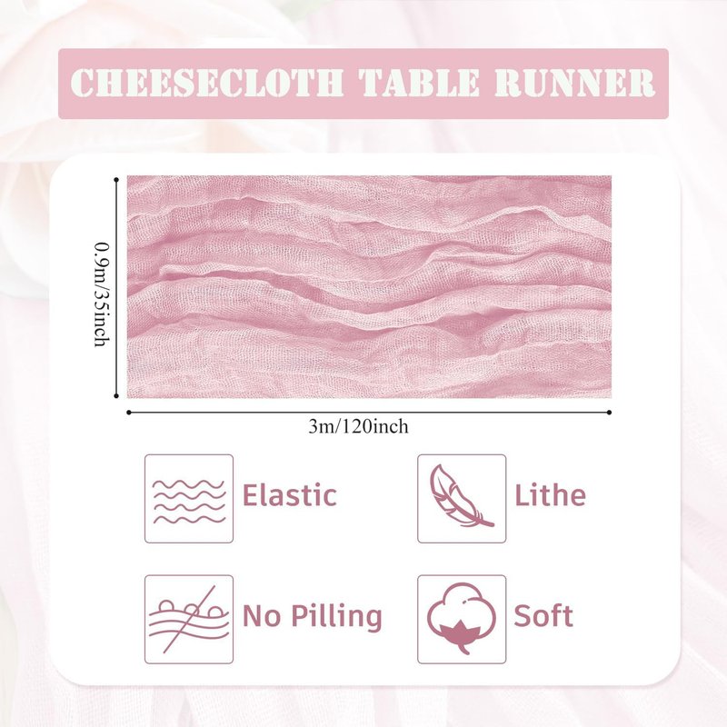 6 Pack Light Pink Cheesecloth Table Runner 10FT Boho Gauze Fabric Table Runner 35 x 120 Inch Spring Rustic Sheer Runner for Wedding Birthday Baby Shower Table Decoration