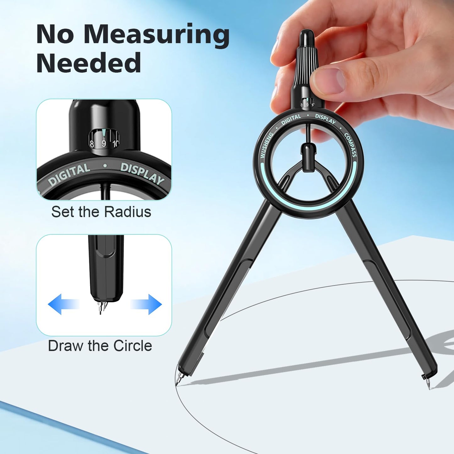 Compass Geometry Tool ROATEE Visible Radius Math Compass Compatible with 0.5mm Lead, School Supplies Student Woodworking Drafting Drawing Circle Tools Professional, Back to School Supplies