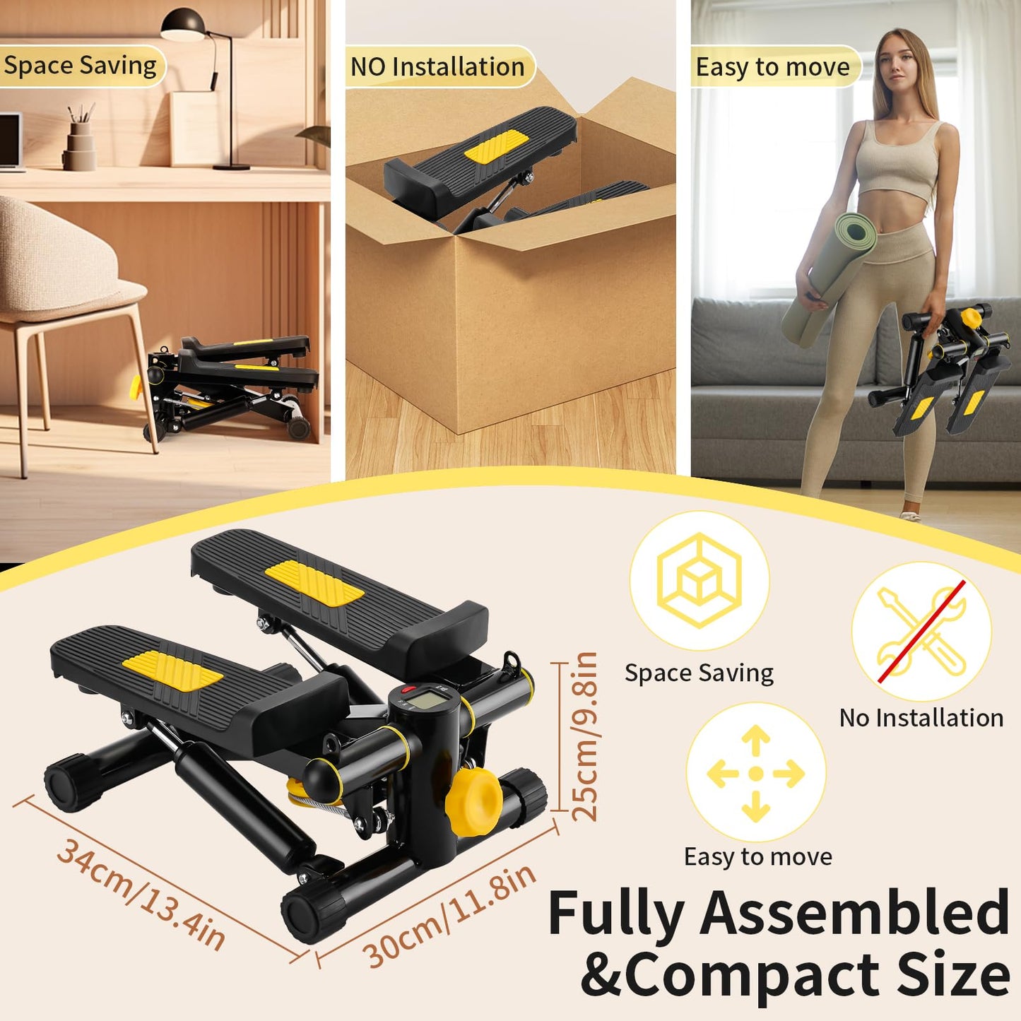 NOAOVO Mini Stepper with Resistance Bands, Portable Stair Stepper Machine - 400LBS Loading Capacity, Home Office Workout