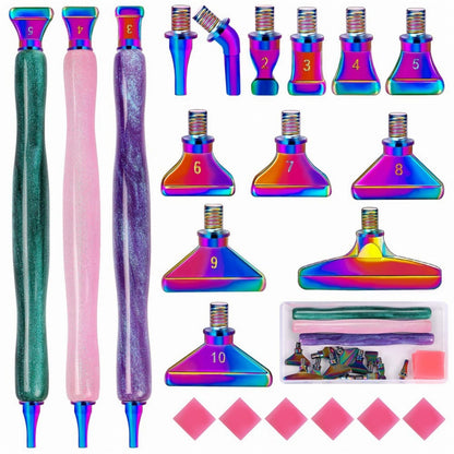 DoreenBow 21Pcs Diamond Art Painting Tools Glitter Diamond Art Pen Stainless Screw Thread Tips Multi Placer Tips Ergonomic Diamond Art Painting Accessories for Adults with 6 Clay,Rainbow