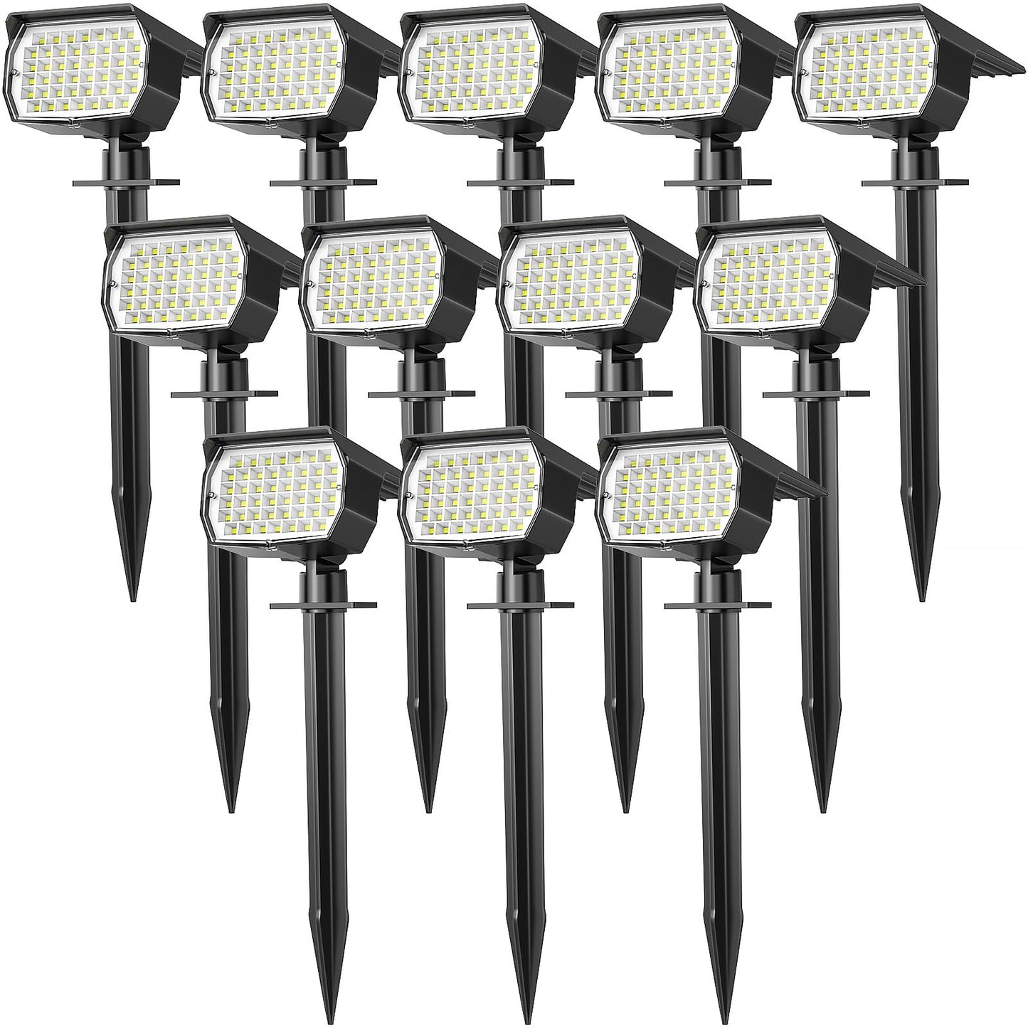 WENATY Solar Spot Lights Outdoor Waterproof IP65, 12 Pack Landscape Spotlights with 46 LEDs, 3 Modes Auto On/Off Solar Powered Flood Lights for Outside Pathway, Yard, Garden, Walkway (Cool White)