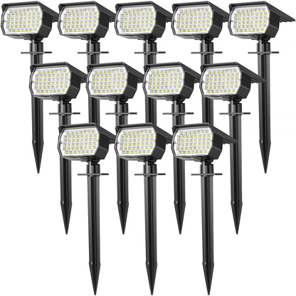 WENATY Solar Spot Lights Outdoor Waterproof IP65, 12 Pack Landscape Spotlights with 46 LEDs, 3 Modes Auto On/Off Solar Powered Flood Lights for Outside Pathway, Yard, Garden, Walkway (Cool White)