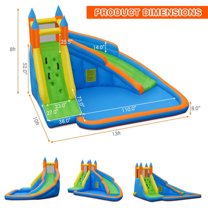 Costzon Inflatable Water Slide, Giant Bouncy Waterslide Park for Kids Backyard Outdoor Fun w/ 950w Blower, Climbing, Splash Pool, 2-pcs, Blow up Water Slides Inflatables for Kids Party Gift
