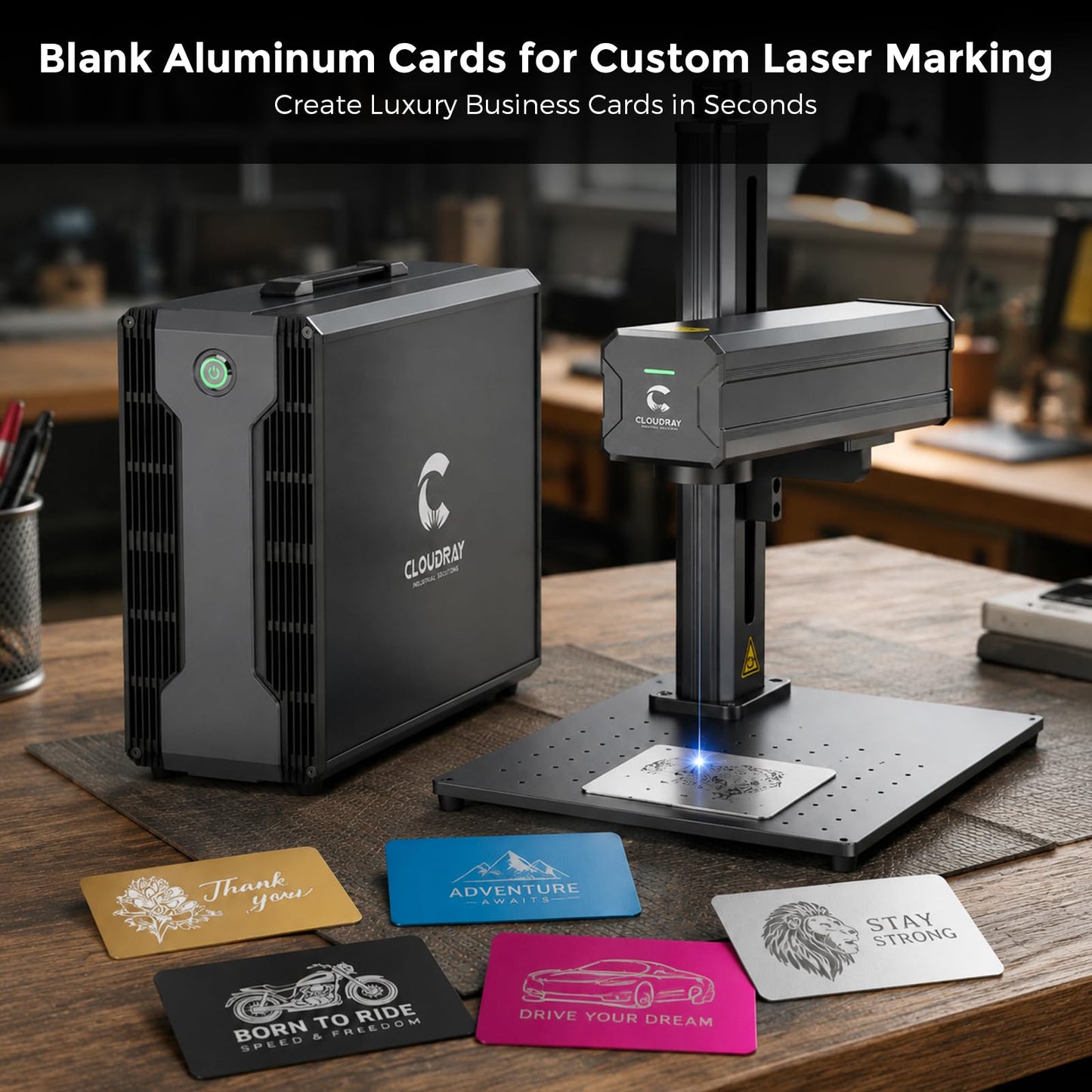 Cloudray 100 Pack Blank Metal Business Cards, 0.2mm Thick Aluminum Alloy Name Cards, Laser Engraving Card Blanks, Wallet Size Metal Name Cards for DIY Custom Business Gifts, Black, Set of 100
