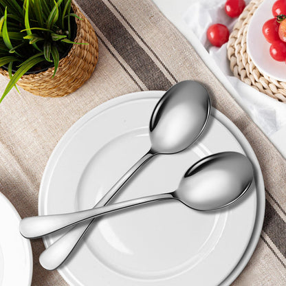 Keyoxy Stainless Steel Serving Spoons Set, 8pc, 10-Inch, Includes 8 Large Spoons, for Parties/Kitchen/Buffet/Catering, Dishwasher Safe