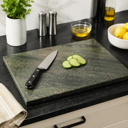 Koville Granite Cutting Board for Kitchen, 20x16 Inches Large Stone Slab Cheese Board, Rectangular Serving Board for Baking Charcuterie Pastry, Marble Cuttiing Board for Countertop(Green)