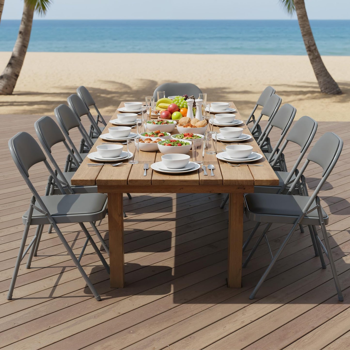 DUMOS 12 Pack Folding Chairs with Padded Cushion and Back - PU Leather Stackable Portable Dining Chairs Set, for Home and Office, Conference, Wedding, Party, Patio, Garden, for Indoor Outdoor, Grey