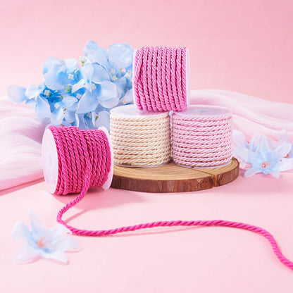 FASHEWELRY 4 Rolls 3mm Pink Twisted Twine Cord Polyester Braided Rope Decorative Thread Strings for Graduation Honor Cord Upholstery Curtain Tieback Home Decoration Bracelet Jewelry Making