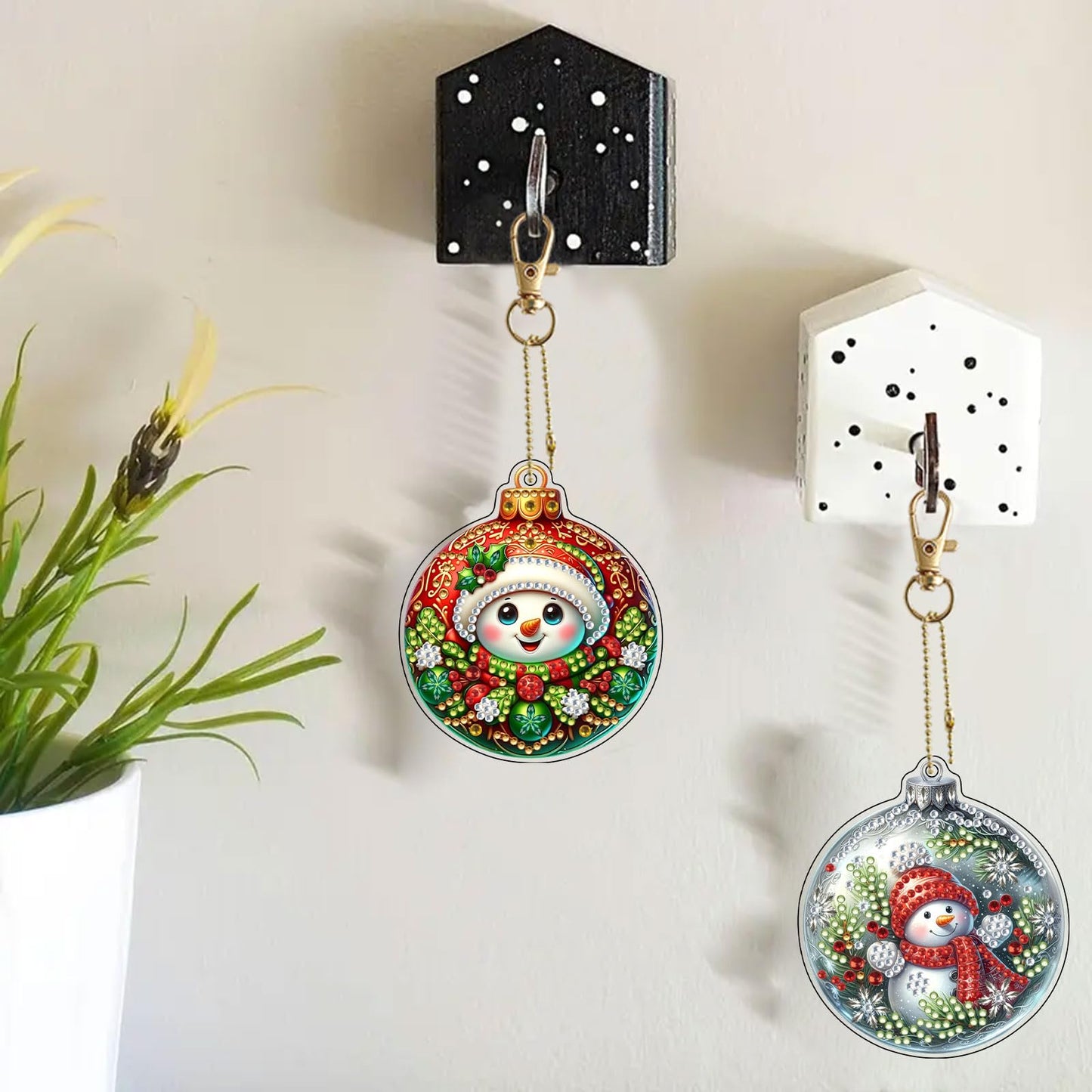 JJFox 4pcs Christmas Diamond Art Ornaments – DIY Acrylic 5D Diamond Art Christmas Tree Decorations, Holiday Hanging Diamond Painting Kit for Kids & Adults (Christmas-2)