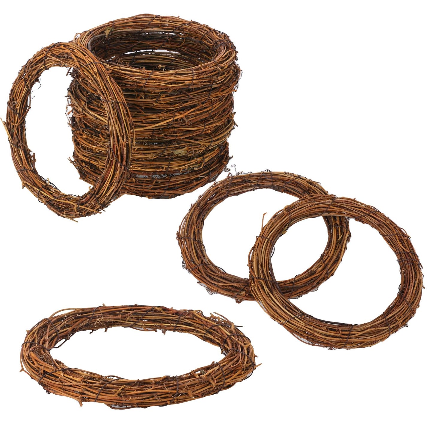 KUKLIPJIM 10 Pcs 8 inch Natural Grapevine Wreath Set, Hand-Woven Vine Branch Wreaths for DIY Crafts, Christmas Decorations, Home & Event Styling
