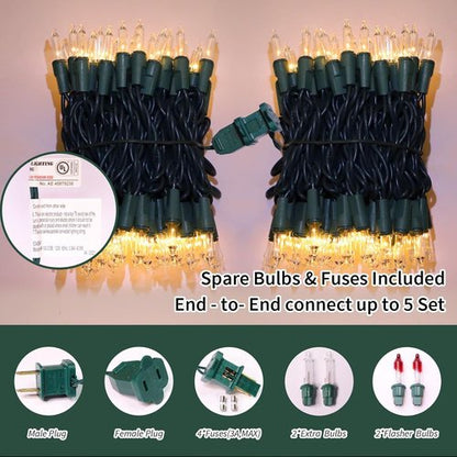 LAMPHOME Clear Warm White Christmas String Lights - 100 Count | 19.6Ft Waterproof Indoor/Outdoor Decor