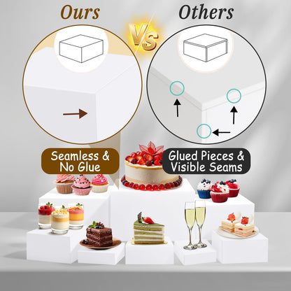 8Pcs Buffet Risers, Large Food Risers for Buffet Table, Acrylic Cube Boxes Display Nesting Risers with Hollow Bottoms, Dessert Cake Display Stand Riser Set for Party Jewelry Collectibles White (3",4",5",6",7",8",9",10")