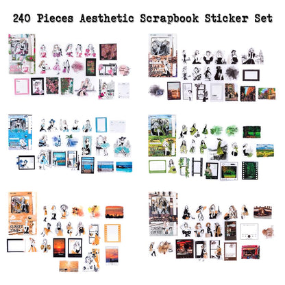 Dwpetzo 240 Pieces Aesthetic Scrapbook Sticker Set, Assorted Landscape Romantic Encounter Scenes PET People Stickers for Journaling, Scrapbooking, Junk Journal Supplies, Collage, DIY Crafts Arts
