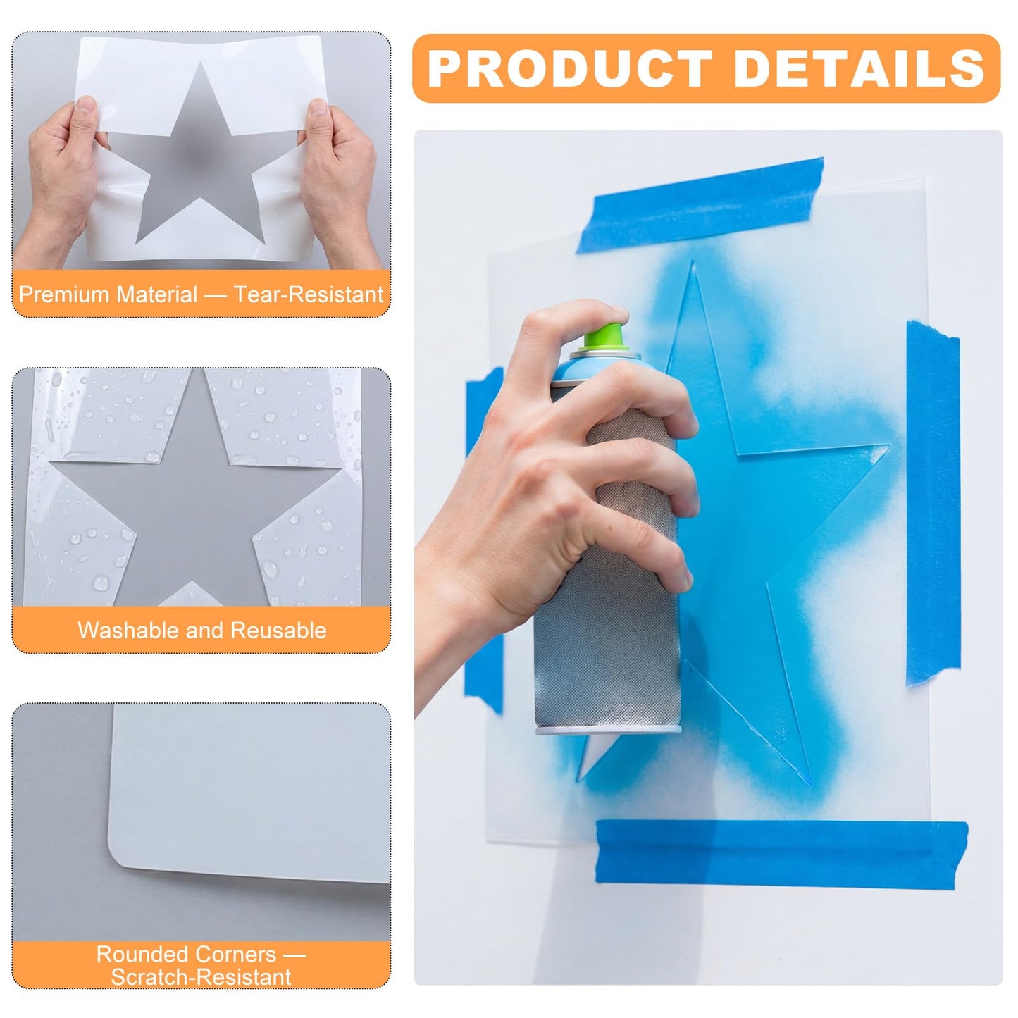 Cinnvoice 35 x 35 Inch Star Stencil Reusable Plastic for Yard, Walls, Fabric, Canvas, Flag, DIY Crafts and Independence Day Project