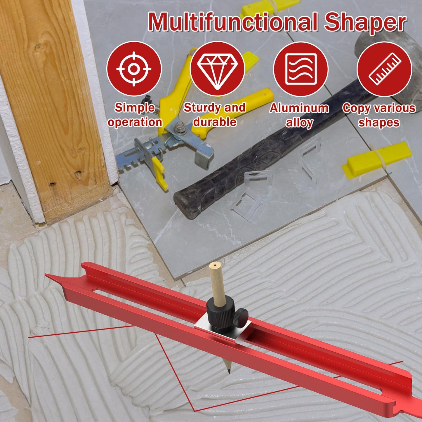 Tzdxfgl Contour Gauge Scribe Tool, Precise Profile Scribing Ruler with Adjustable Pencil Holder, Aluminum Alloy Woodworking Edge Corner Measuring Profile Duplicator Contour Gauge for Tiles Carpenter