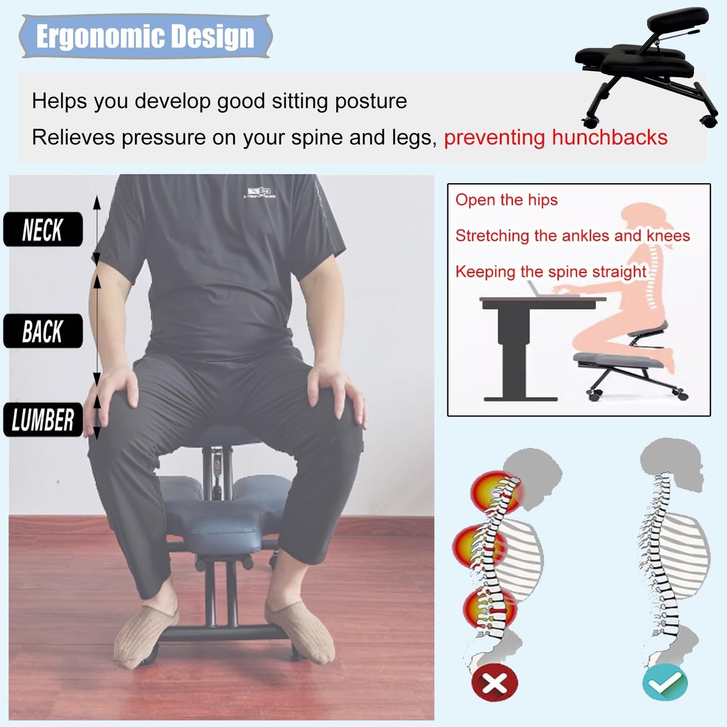 HDYZJQ Office Chair for Cross Legged Sitting with Wheels, Kneeling Chair to Improve Posture and Relieve Pain, Ergonomic Yoga Meditation Chair(White)