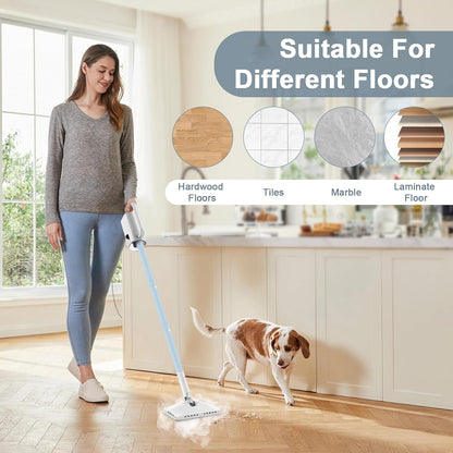 Skiennix 6-in-1 Steam Mop Cleaner - Versatile 2 Modes, 400ML Tank, 23FT Cable | Azure Color
