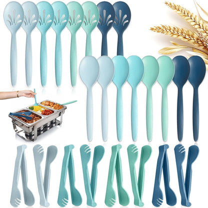 Reusable Plastic Serving Utensils Set of 24, Wheat Straw Large Serving Set for Party Catering