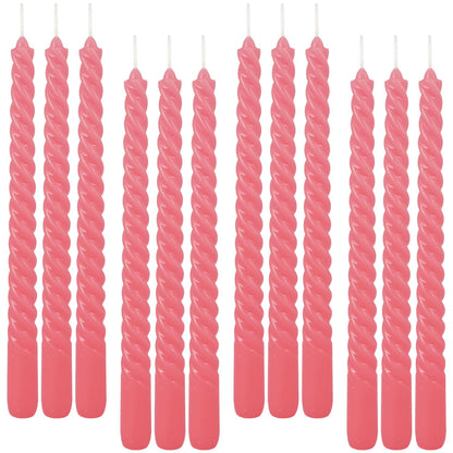 12-Pack Pink Spiral Taper Candles – 10 Inch Elegant Dripless & 10-Hour Burn – Long-Lasting Decorative Candles for Weddings, Birthdays, Parties, Church, Home Decor & Romantic Dinners