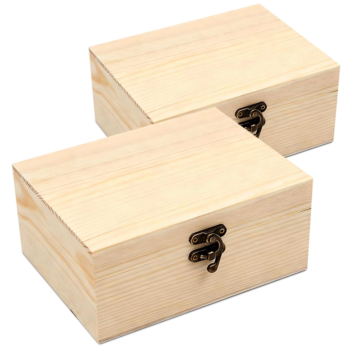 VIKOS Products Unfinished Unpainted Wooden Box with Hinged Lid for Crafts DIY Storage Jewelry Plain Pine Box - Small 6.7"x5.1"x3.1" - 2-Pack