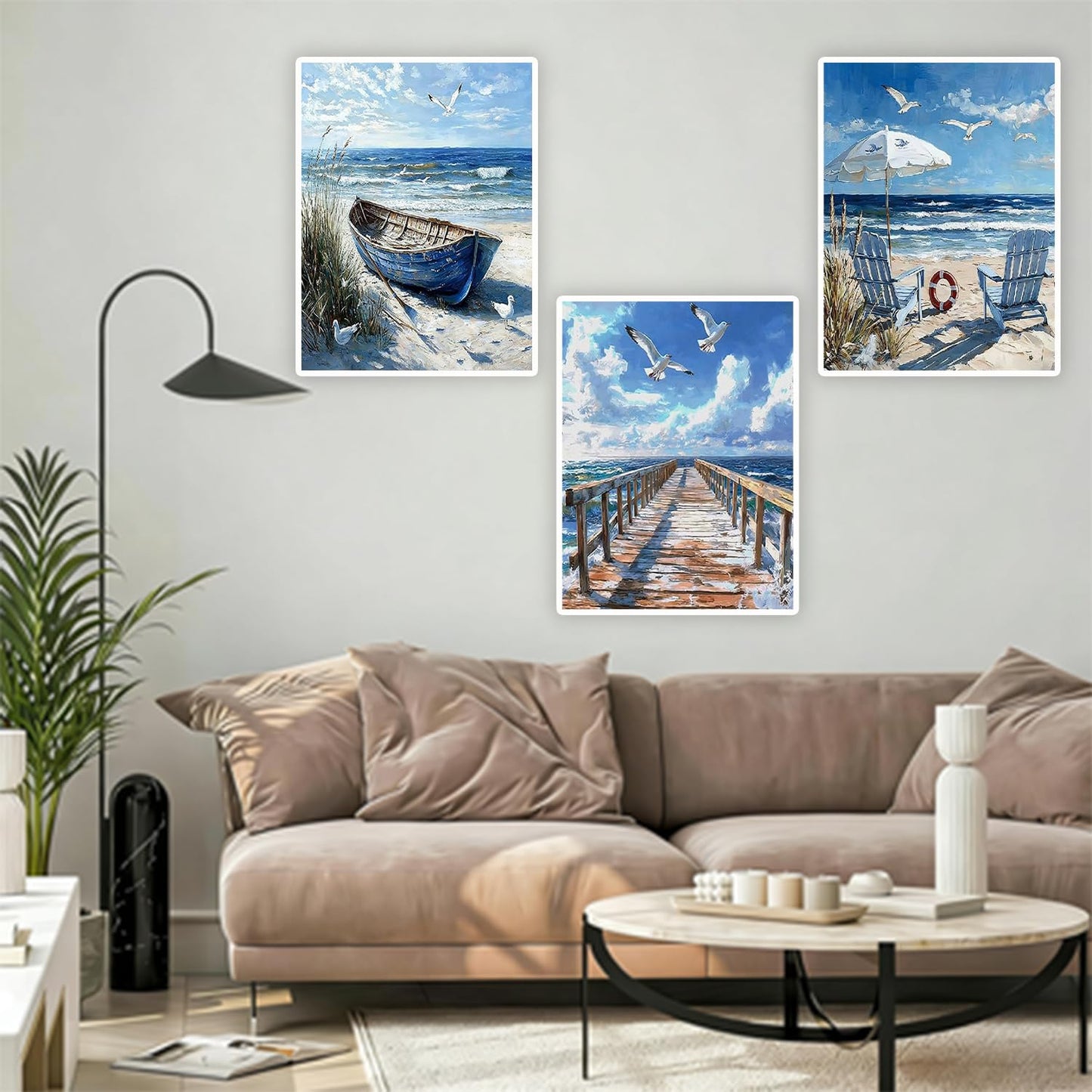 Pxzcrypha 3 Pack Beach Diamond Art Kits for Adults, 5D Beach Diamond Painting Kit for Adults Beginners,DIY Full Drill Paint with Diamond Gem Art for Home Wall Decor 12x16inch