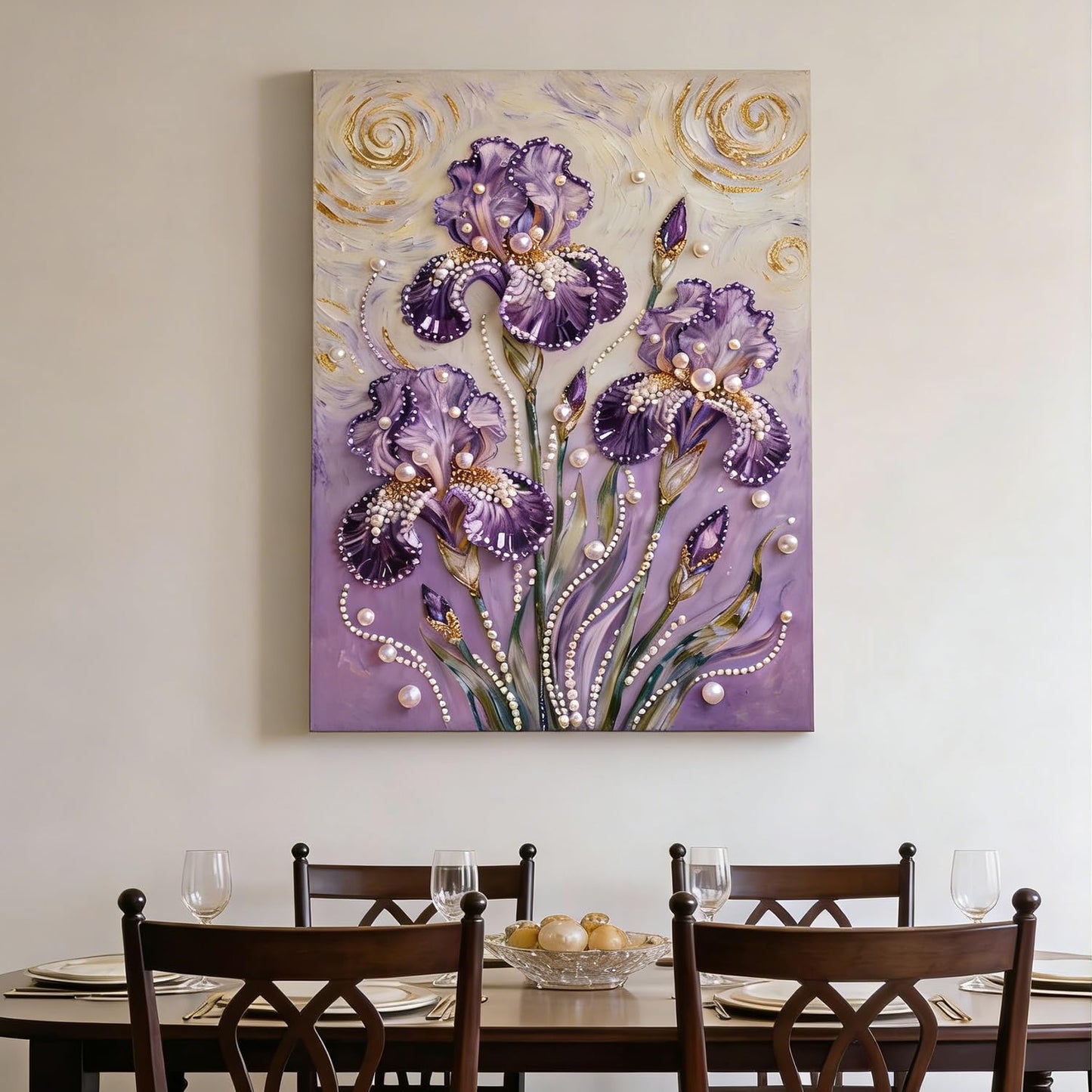 Mrchfr Purple Iris Pearl Painting for Adults Handmade DIY Self-Adhesive Bead Flower Painting for Beginners Pearl Mosaic Art for Home Office Bedroom Wall Art Without Frame 15.75x19.96inch(Style C)