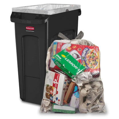 Aluf Plastics 23-26 Gallon 0.9 MIL Clear Garbage Bags With Drawstrings Fits Slim Jim Trash Cans - 28.5" x 39" - Pack of 200 - For Home, Office, Industrial, & Municipal