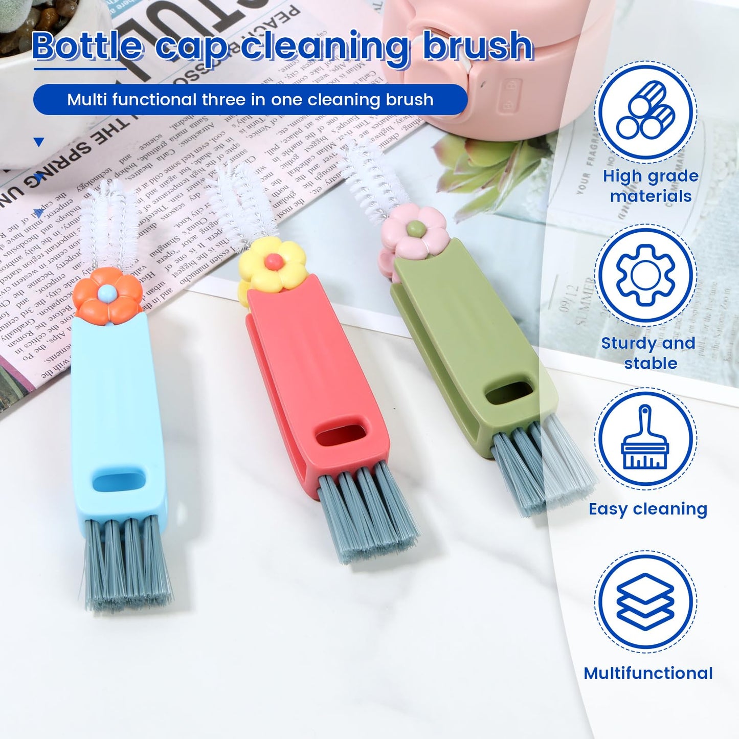 BXUYAOXMC 3 in 1 Cup Lid Cleaning Brush, 180° Rotatable Bottle Brush Gap Cleaner, Multifunctional Crevice Cleaning Brush Set for Baby Bottle, Water Bottle, Tumbler & Kitchen Mugs, 12 Pack Hangable