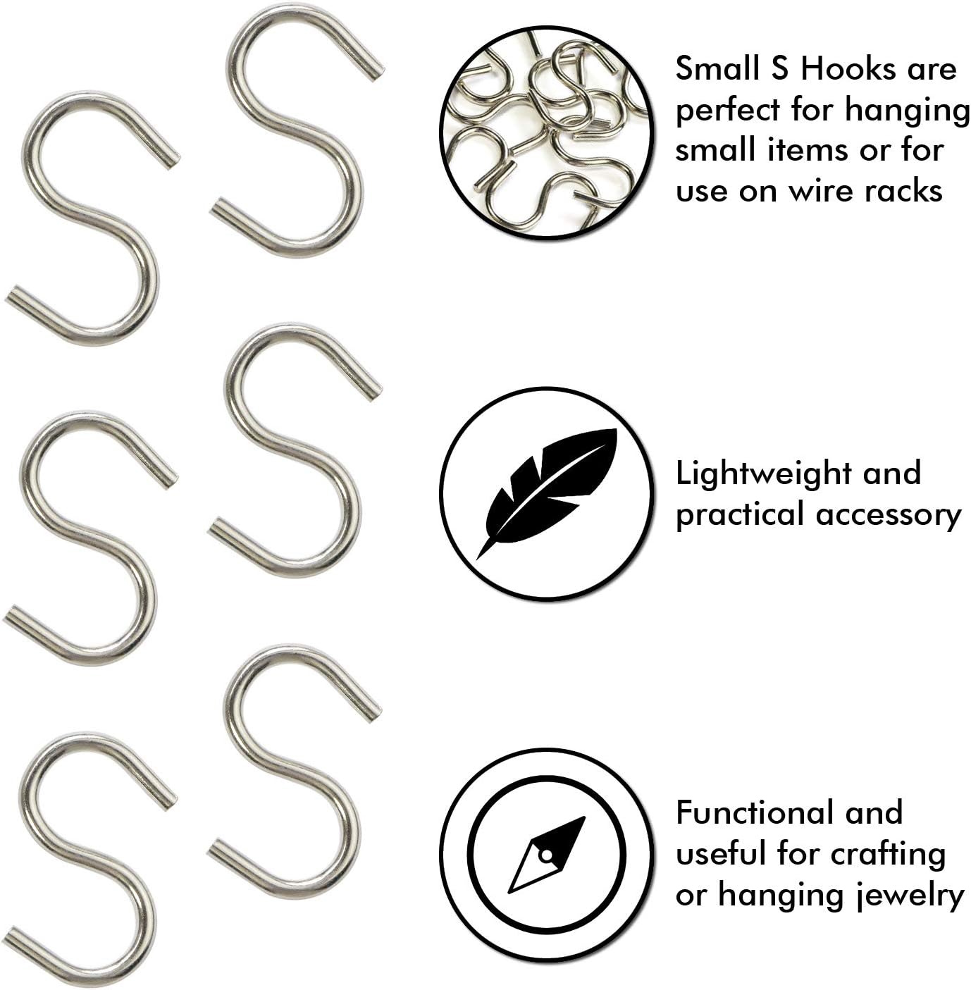 Millennial Essentials Mini S Hooks, 200pcs S Shaped Wire Hook Hangers for DIY Crafts, Jewelry, Key Chain