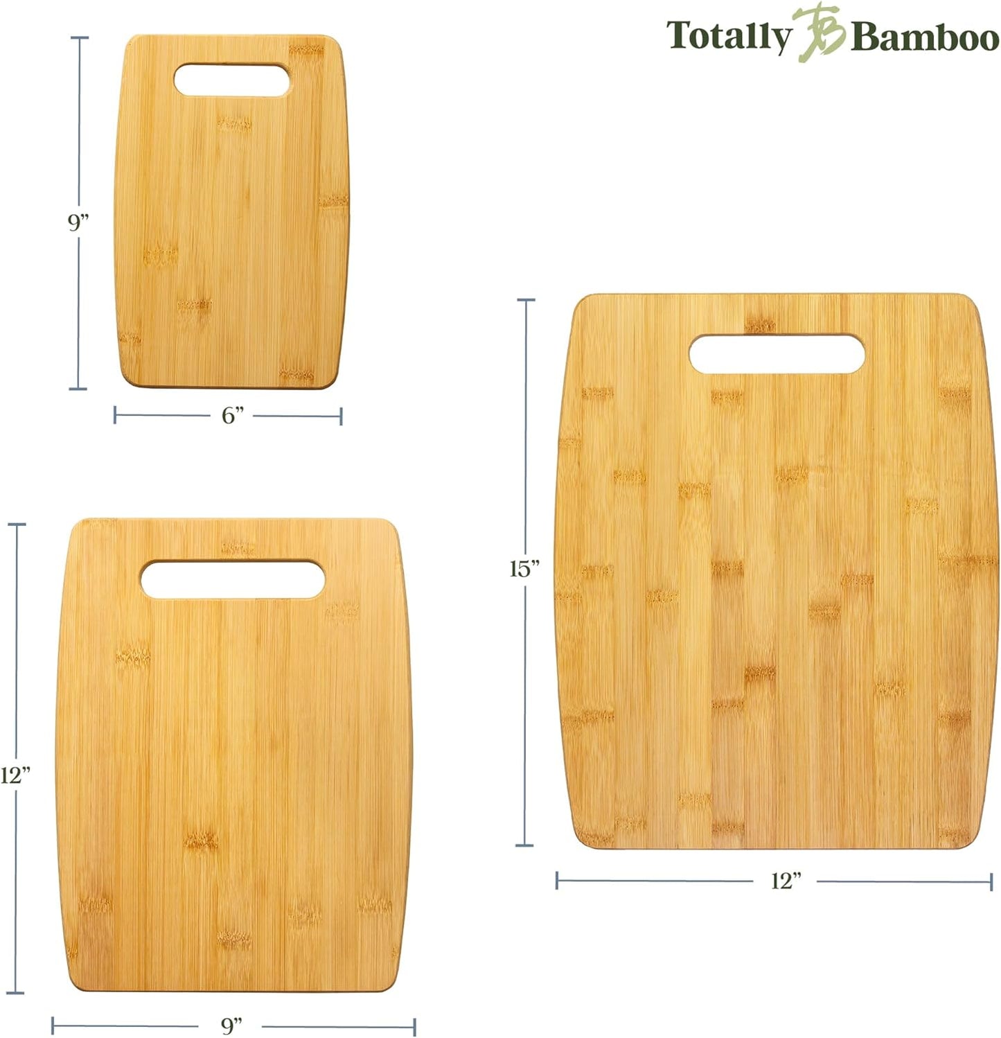 Totally Bamboo 3-Piece Cutting Board Set, Assorted Sizes, Bamboo Wood for Kitchen