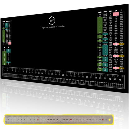 TAROTKIN Workbench Mat, 35.5" X 16" DIY Silicone Rubber Large Work Bench Table Hobby Neoprene Tool Mat Pad Ruler Set with SAE/Metric Ruler Standard Metric Conversion Charts