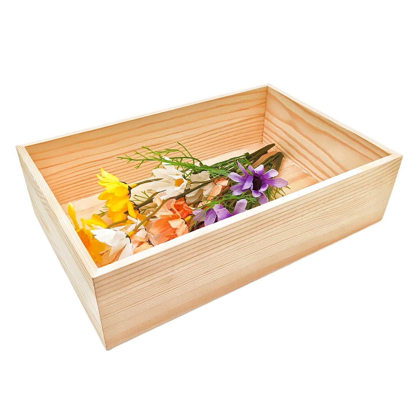 Anktily 1 Pack Unfinished Wooden Craft Storage Organiser Box, 11.8 x 7.9 x 3 inch Rectangle Wood Box, Rustic Natural Wood Container Box for Home Venue Decor
