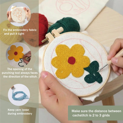 TINKAZ DIY Punch Needle Tote Bag Kit for Beginners, Embroidery Craft Set with Canvas Tote Bag, Yarn & Punch Needle Tool, Handmade Embroidery Kit for Creative Gift Idea
